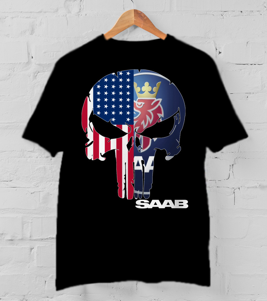 Saab American Flag Punisher Skull T-Shirt