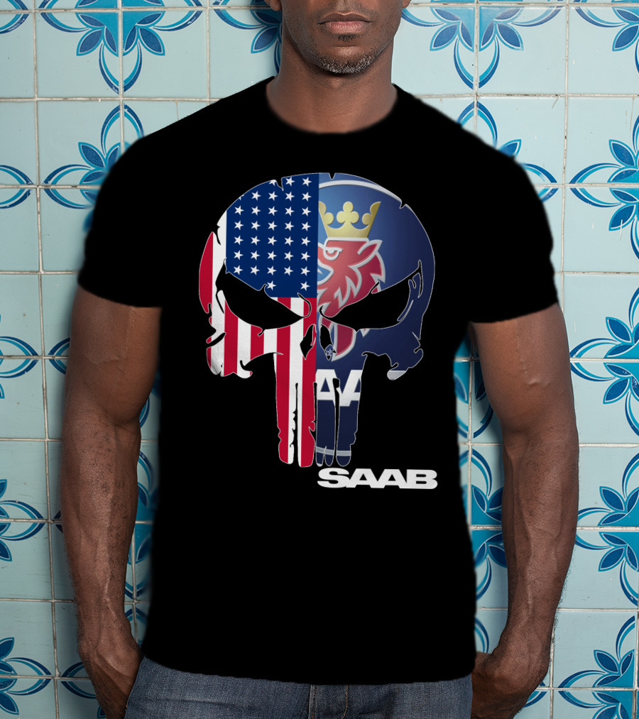 Saab American Flag Punisher Skull T-Shirt