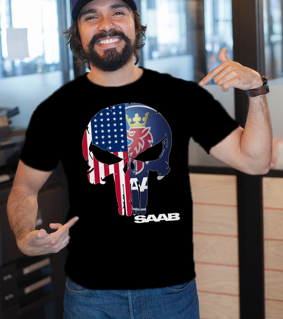 Saab American Flag Punisher Skull T-Shirt
