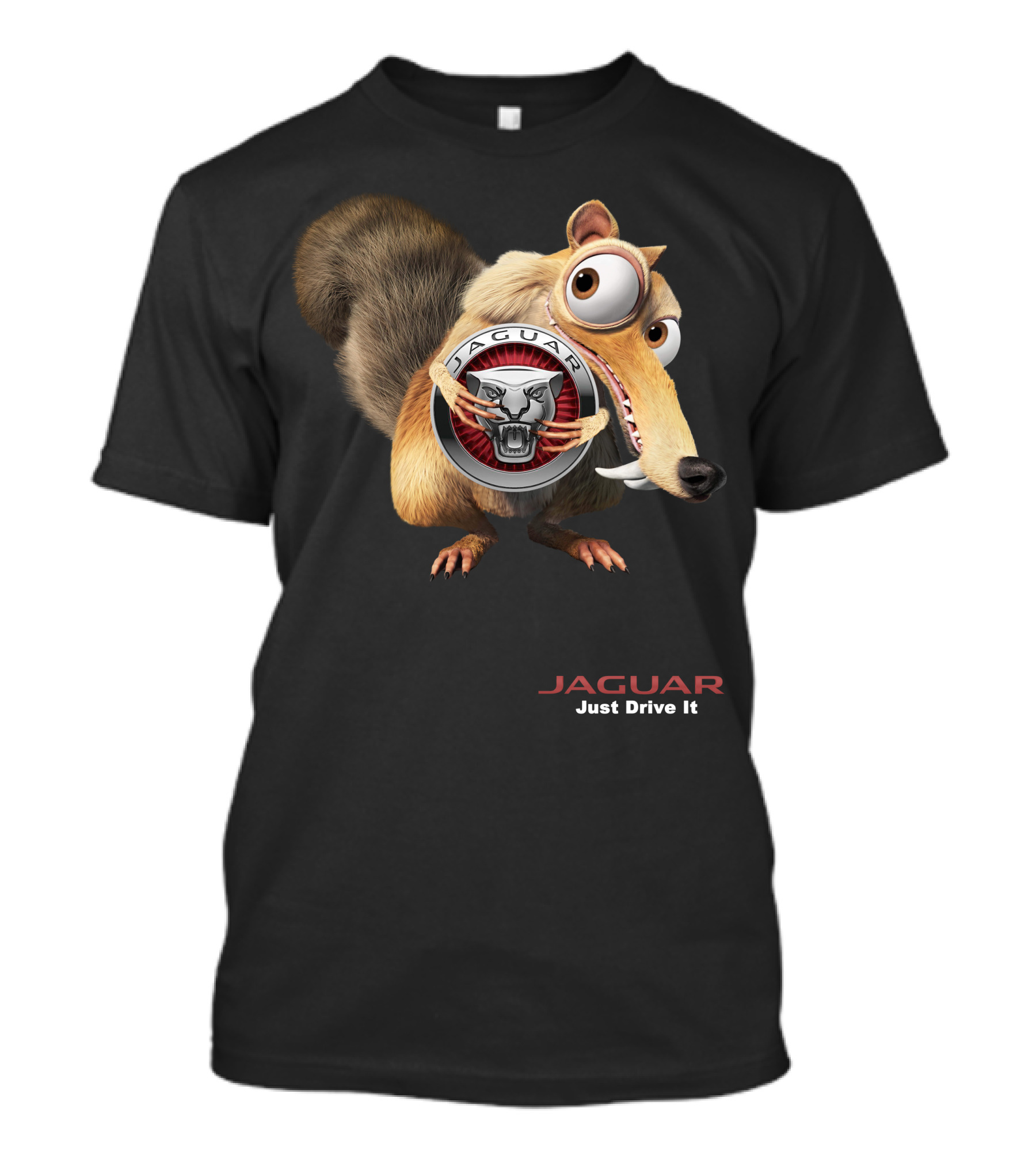 Jaguar Just Drive It Cartoon Character Holding T-Shirt