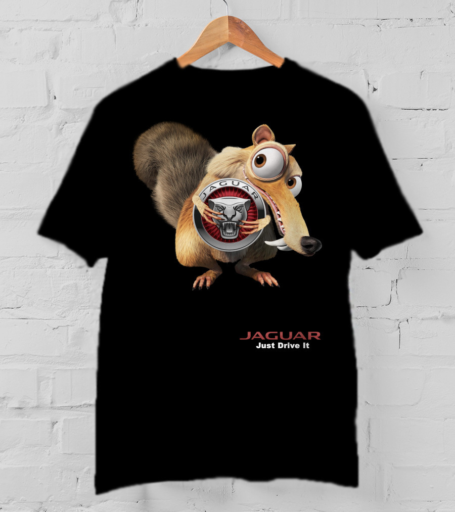 Jaguar Just Drive It Cartoon Character Holding T-Shirt