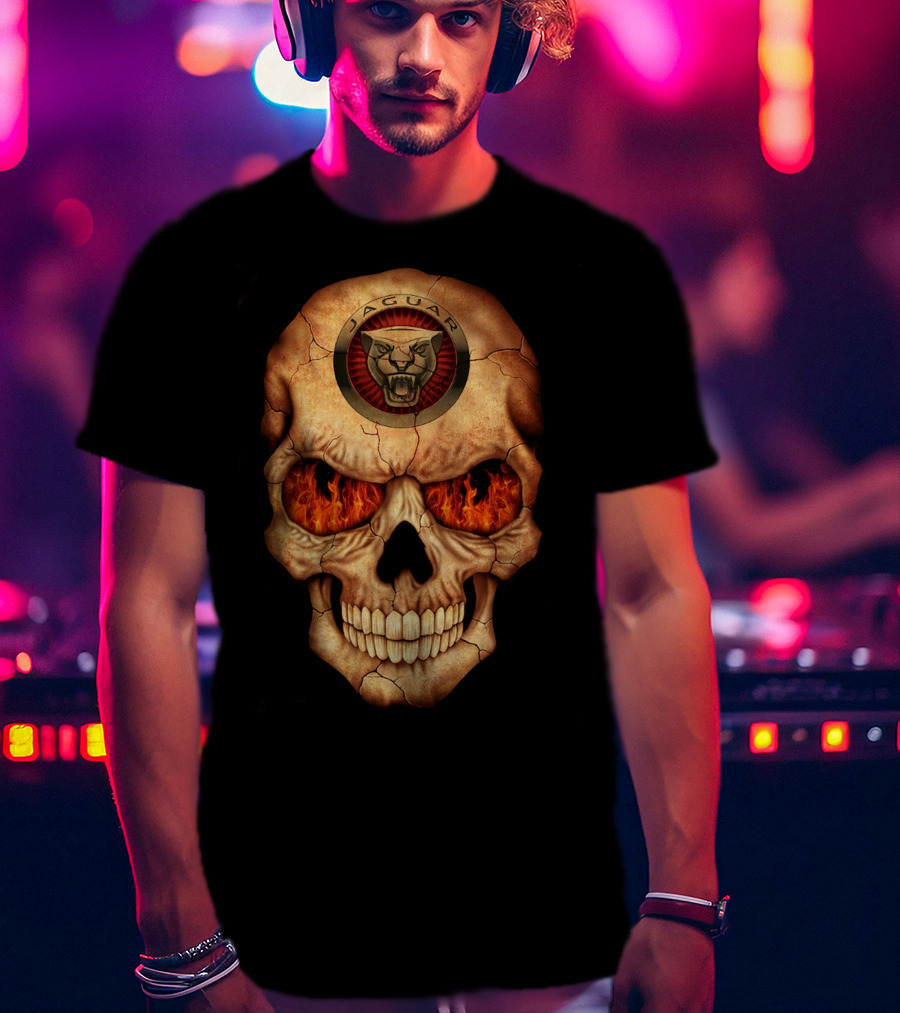 Jaguar Skull With Flaming Eyes T-Shirt
