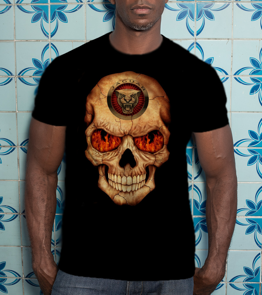 Jaguar Skull With Flaming Eyes T-Shirt