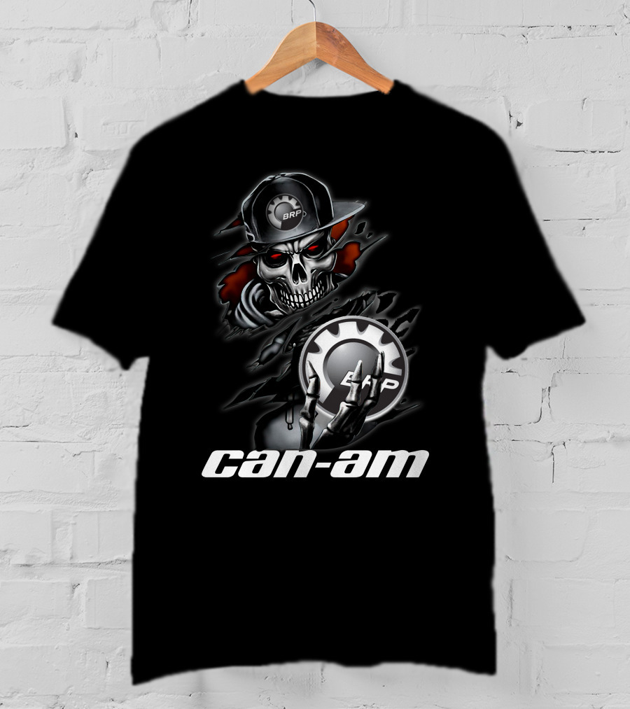 Can Am Skull BRP Logo Skeleton Holding Gear T-Shirt