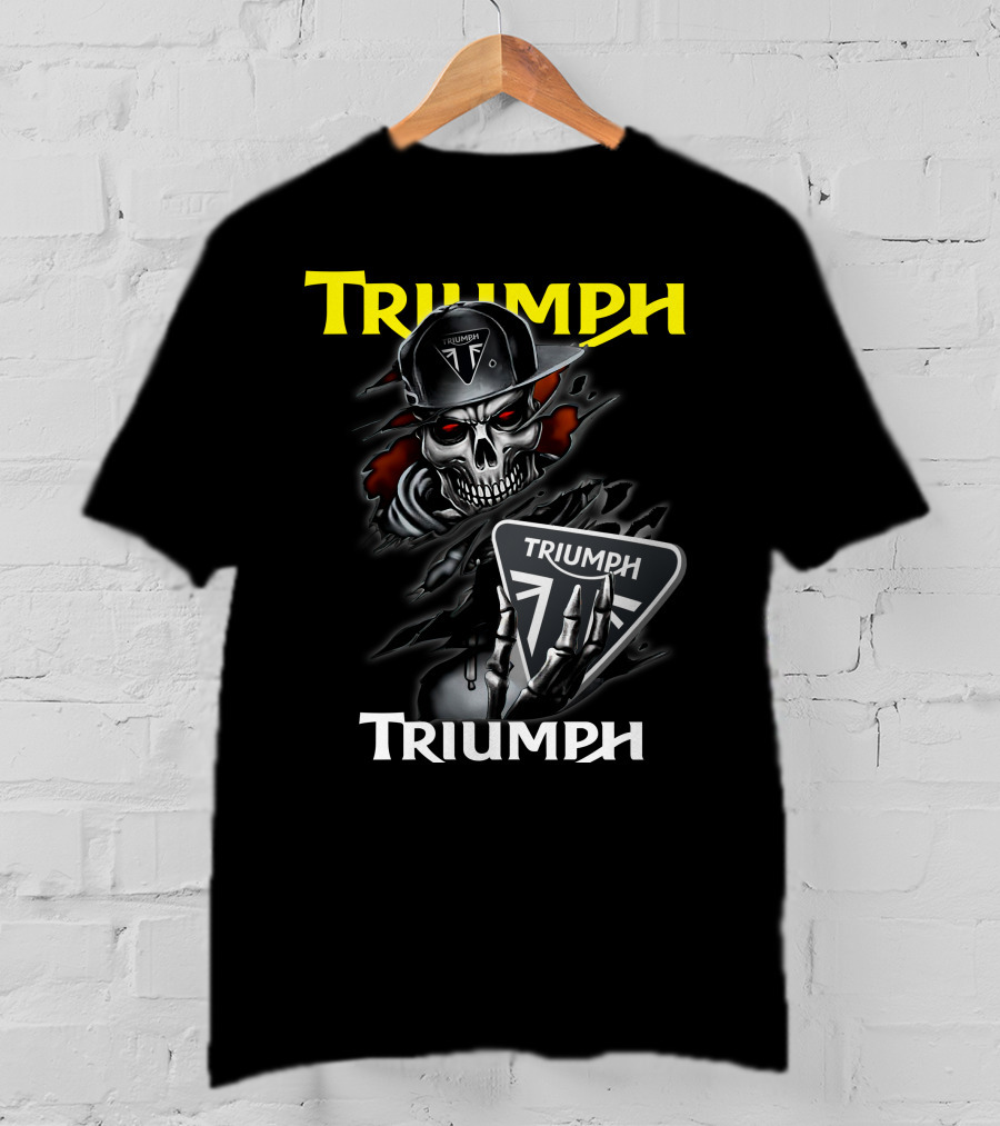 Triumph Skull Holding Logo Helmet Skeleton T-Shirt