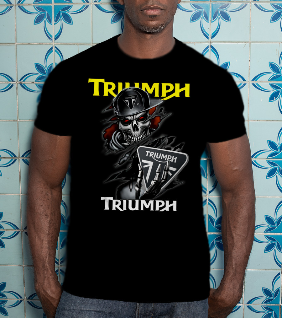 Triumph Skull Holding Logo Helmet Skeleton T-Shirt