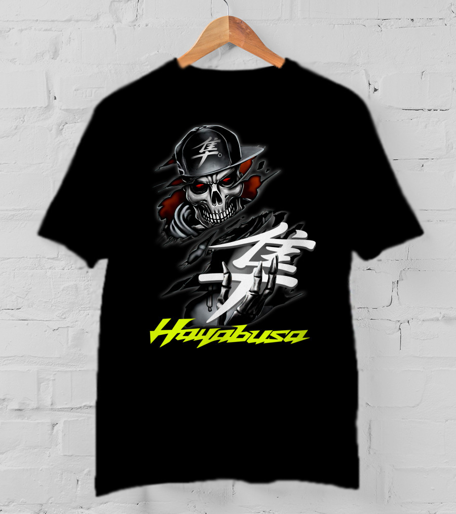 Hayabusa Skeleton In Cap With Kanji Symbol And Claws T-Shirt