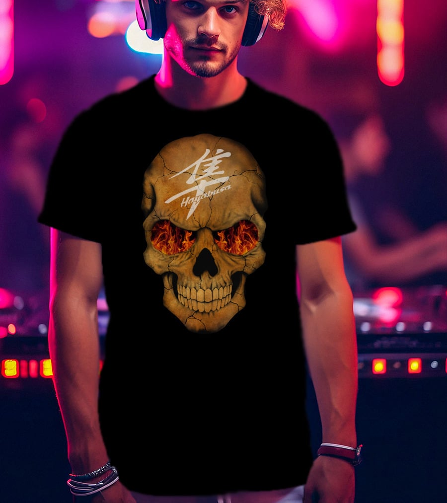 Flaming Skull Hayabusa Japanese Kanji Style T-Shirt