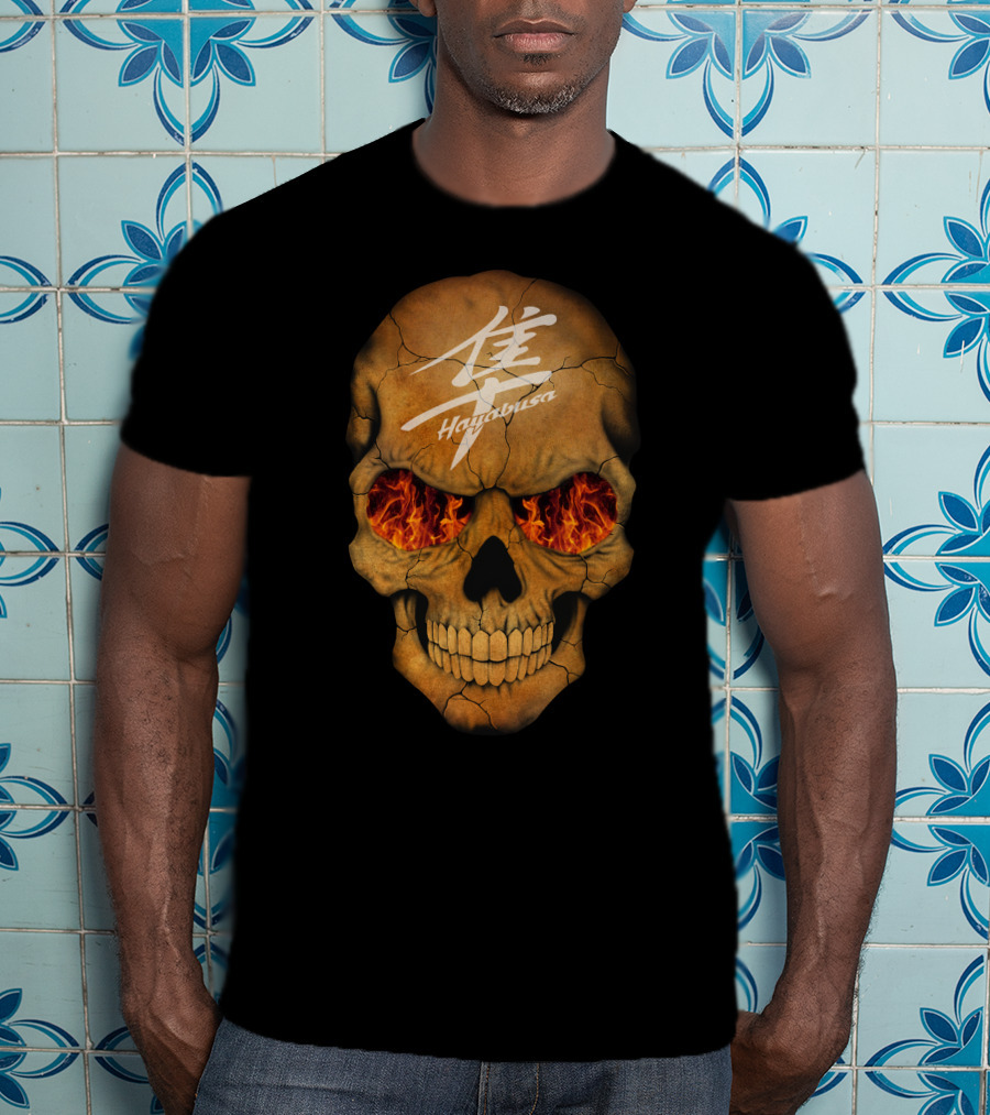 Flaming Skull Hayabusa Japanese Kanji Style T-Shirt