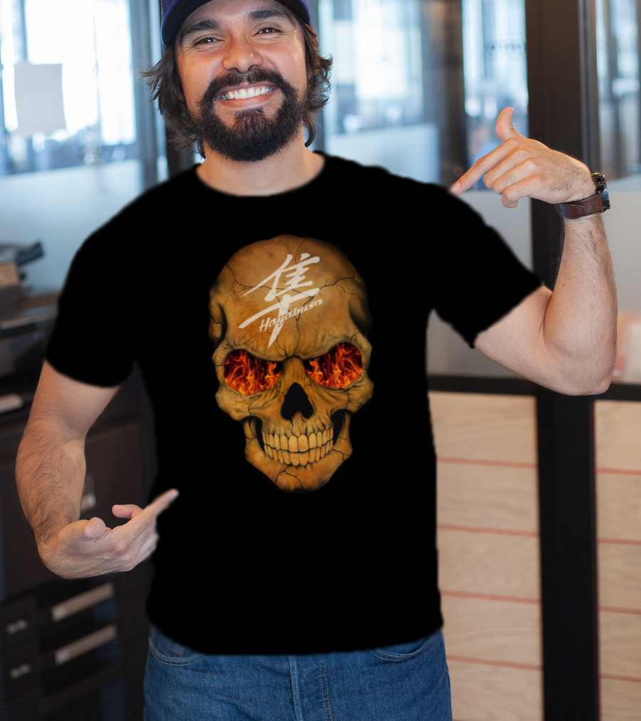 Flaming Skull Hayabusa Japanese Kanji Style T-Shirt