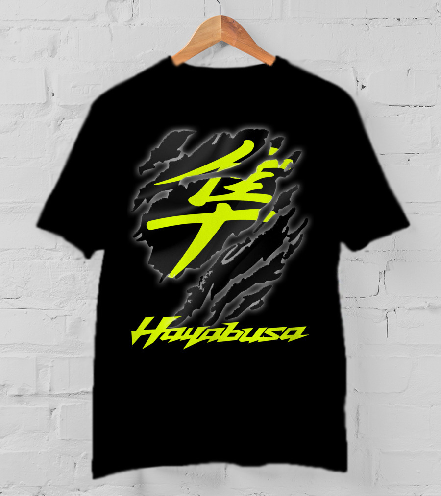 Hayabusa 07 Yellow Kanji Torn Black T-Shirt