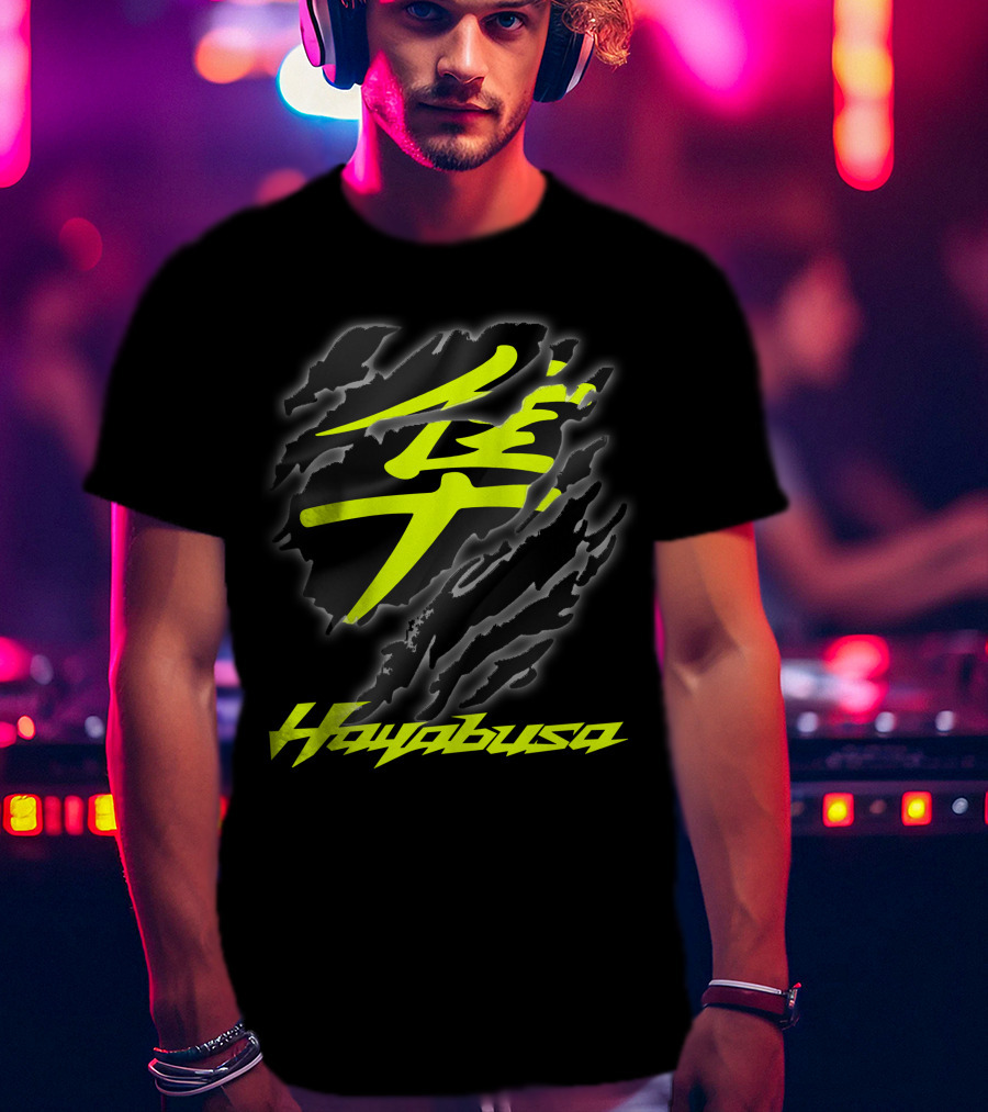 Hayabusa 07 Yellow Kanji Torn Black T-Shirt