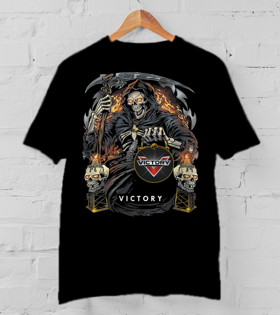 Victory Motorcycles Grim Reaper With Flaming Skulls T-Shirt