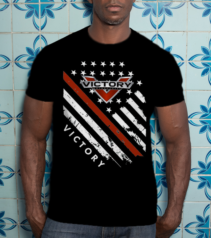 Victory Motorcycles American Flag V Badge Stars Stripes T-Shirt