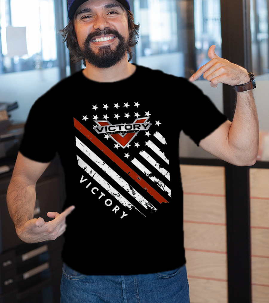Victory Motorcycles American Flag V Badge Stars Stripes T-Shirt