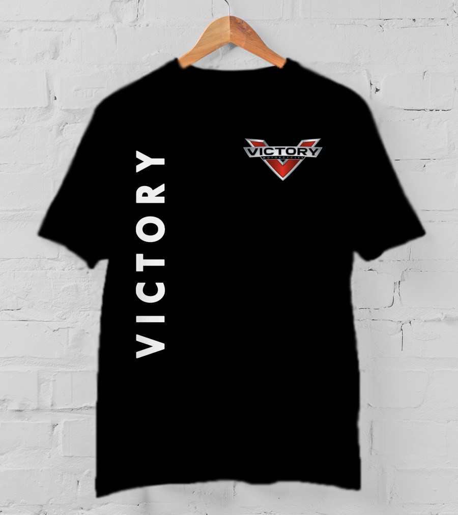 Victory Motorcycles Logo And Vertical Text Layout T-Shirt