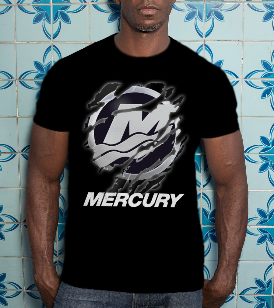 Mercury Marine Ripped Claw Logo Wave Symbol T-Shirt