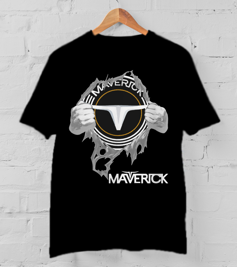 Maverick Logo With Hands Ripping Open T-Shirt