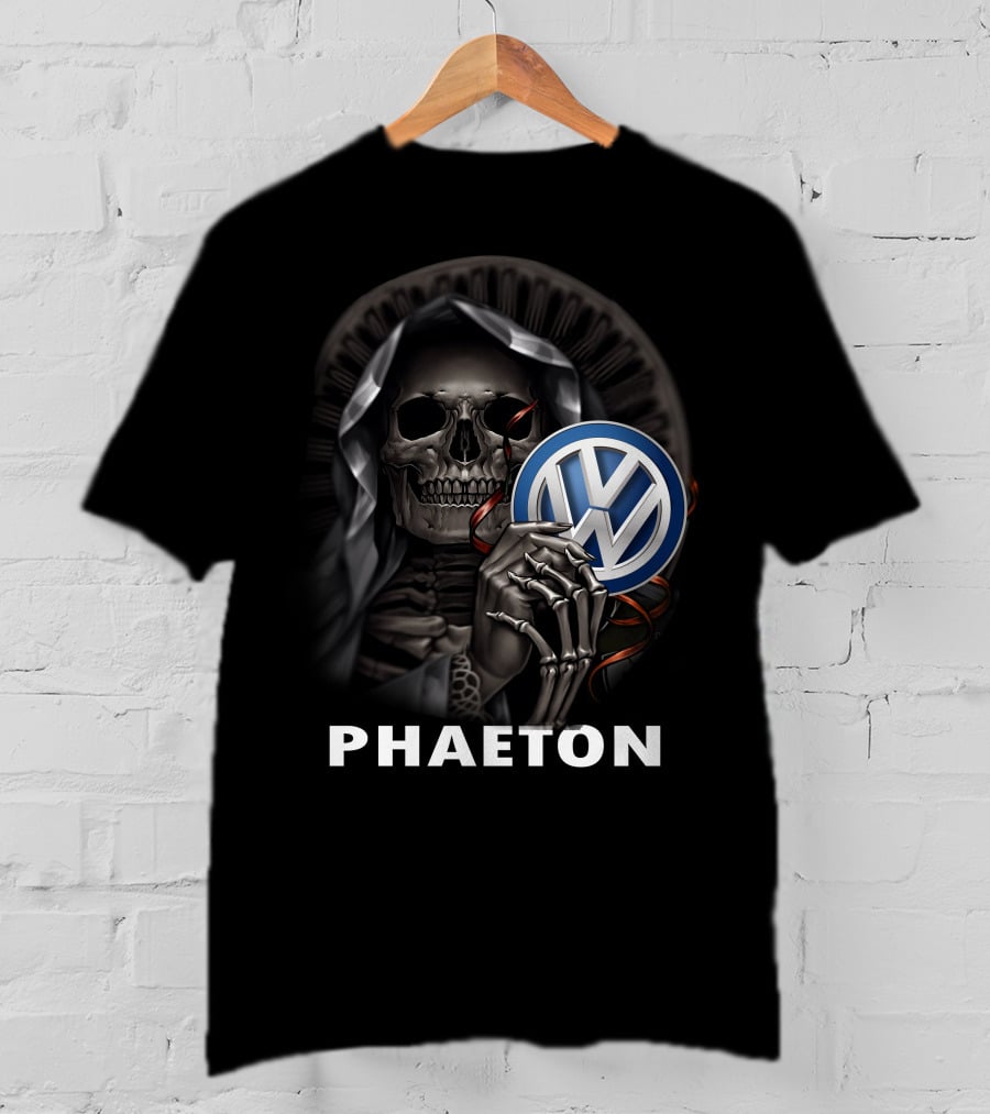 Volkswagen Phaeton Grim Reaper Skull Holding Vw Badge T-Shirt