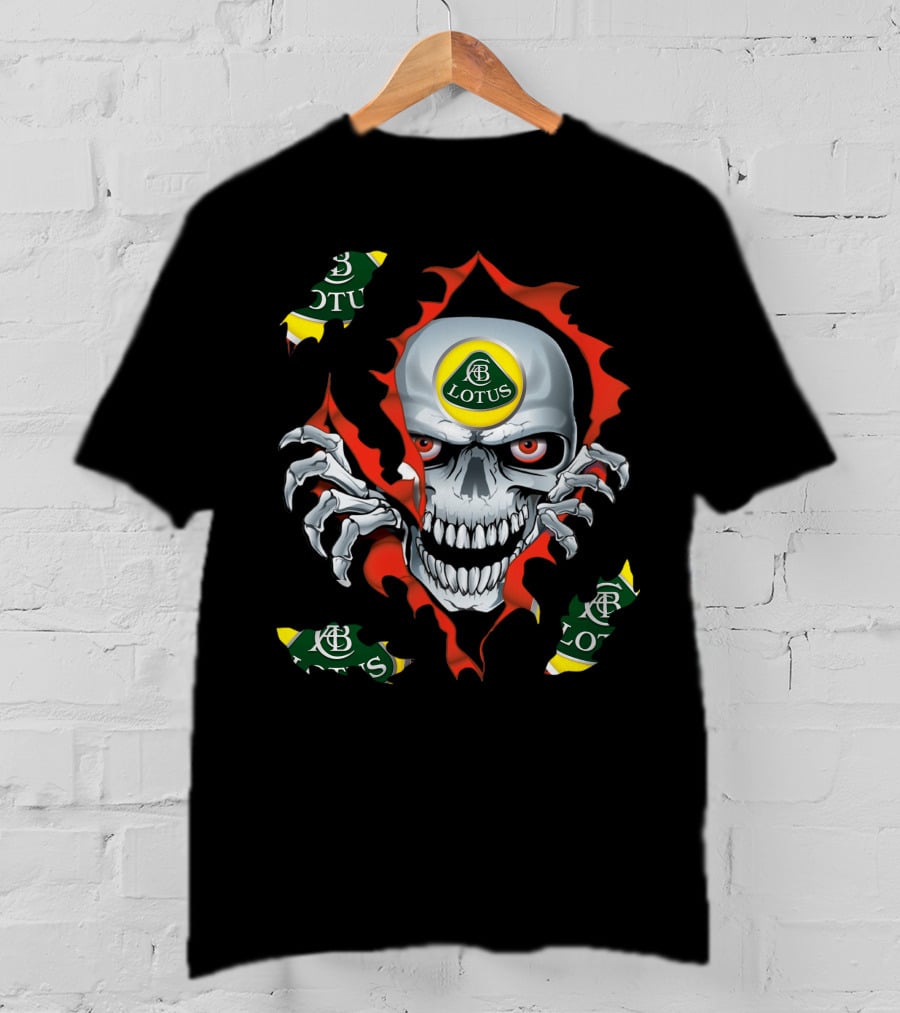 Lotus Skull With Racing Logo And Fiery T-Shirt