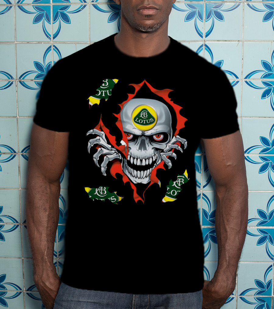 Lotus Skull With Racing Logo And Fiery T-Shirt