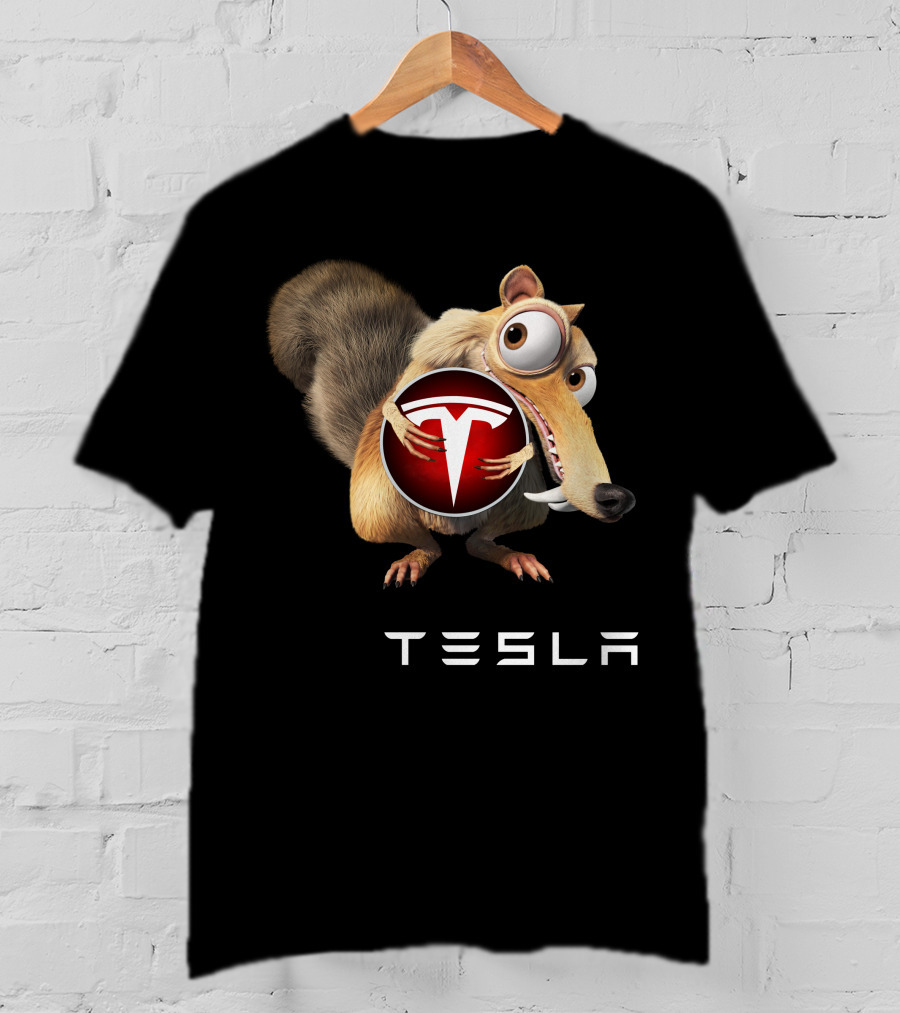 Tesla Ice Age Character Holding Tesla T-Shirt