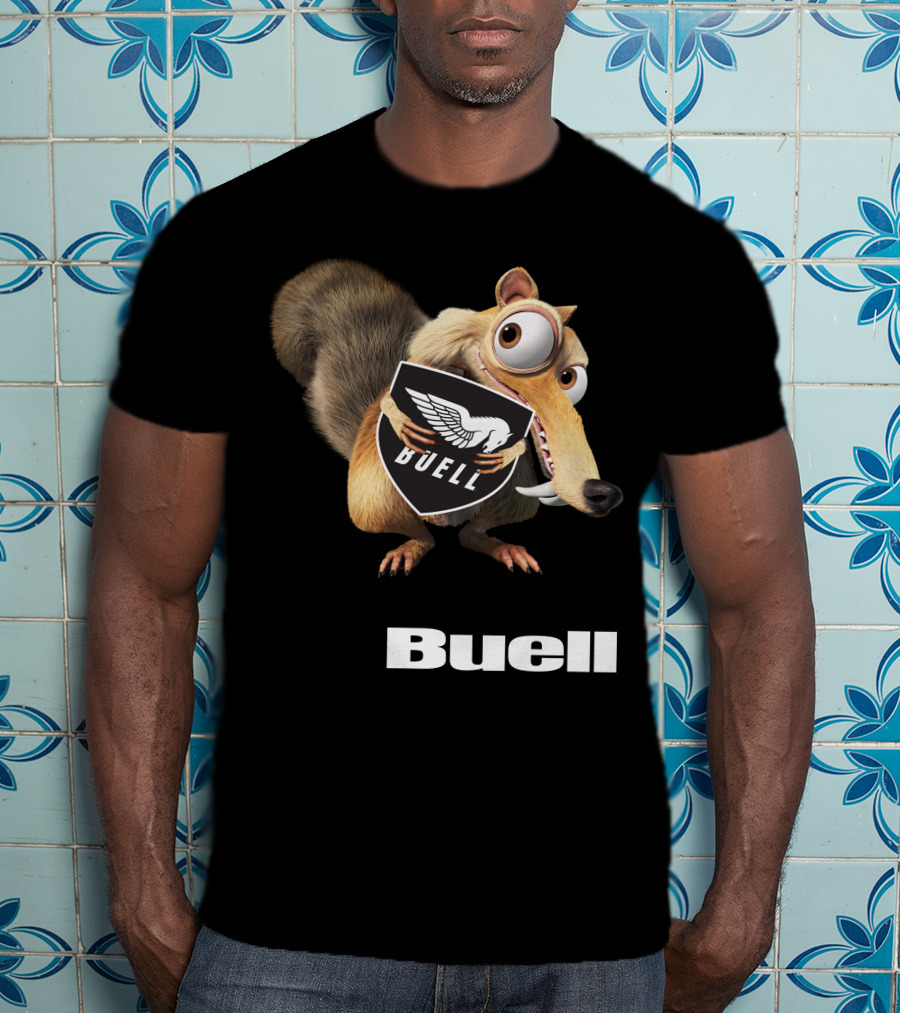 Buell Scrat Logo Iconic Character With Shield T-Shirt