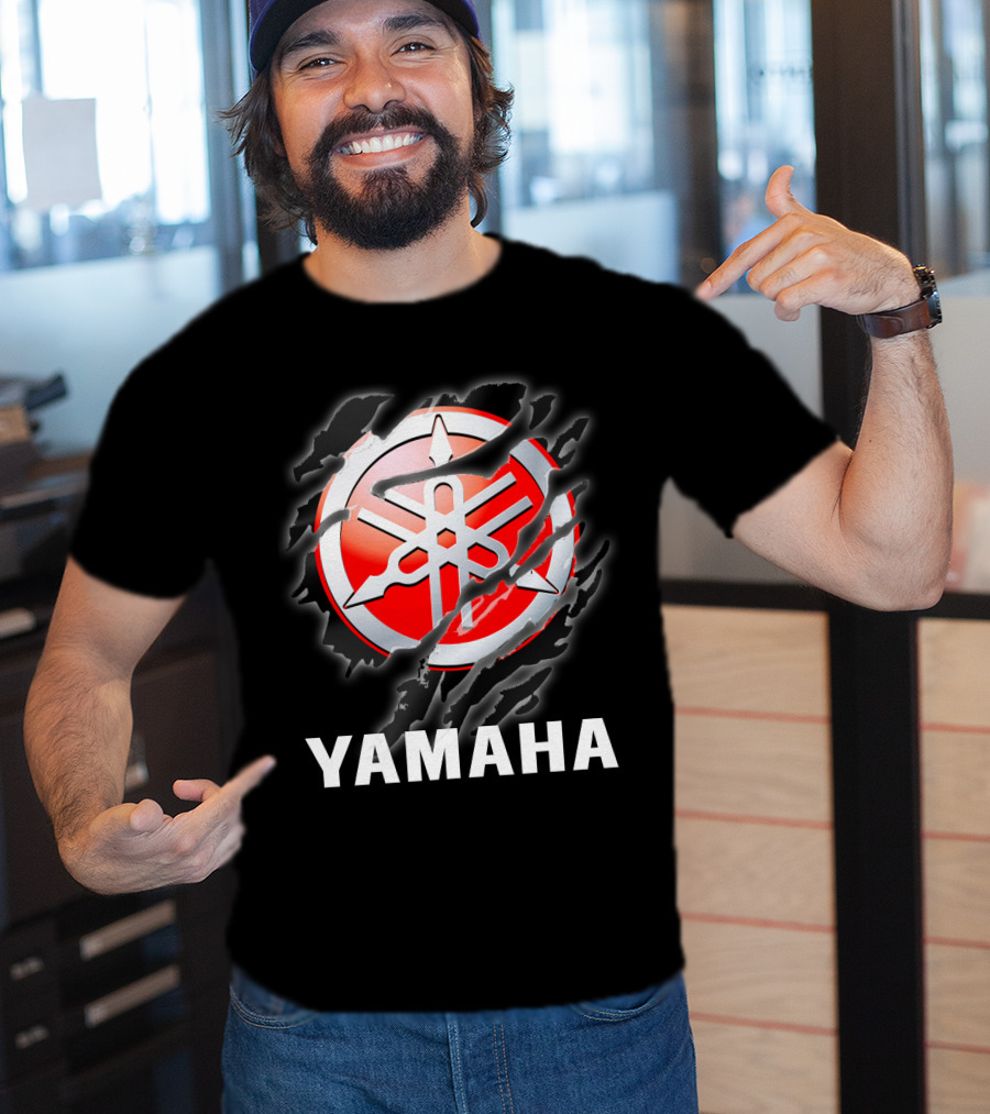 Yamaha Red And White Logo With Claw Marks T-Shirt