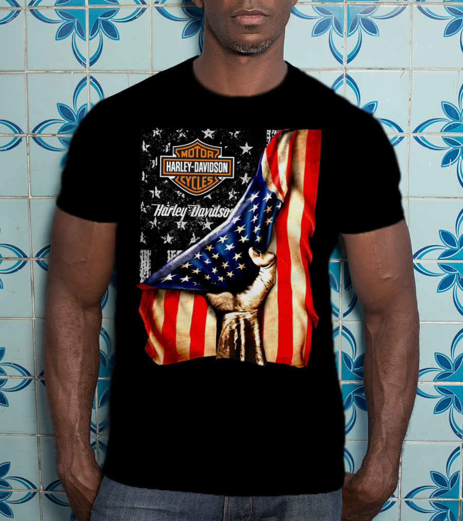 Harley Davidson American Flag Hand Motorcycle Cycles T-Shirt