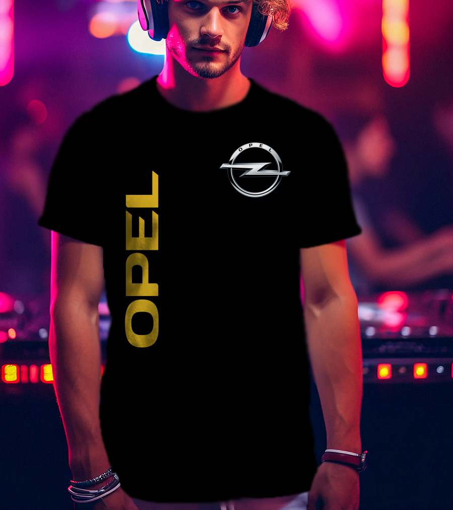 Opel Logo Vertical Text With Silver T-Shirt
