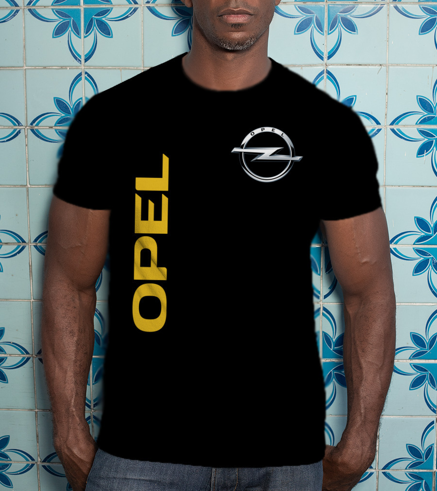 Opel Logo Vertical Text With Silver T-Shirt