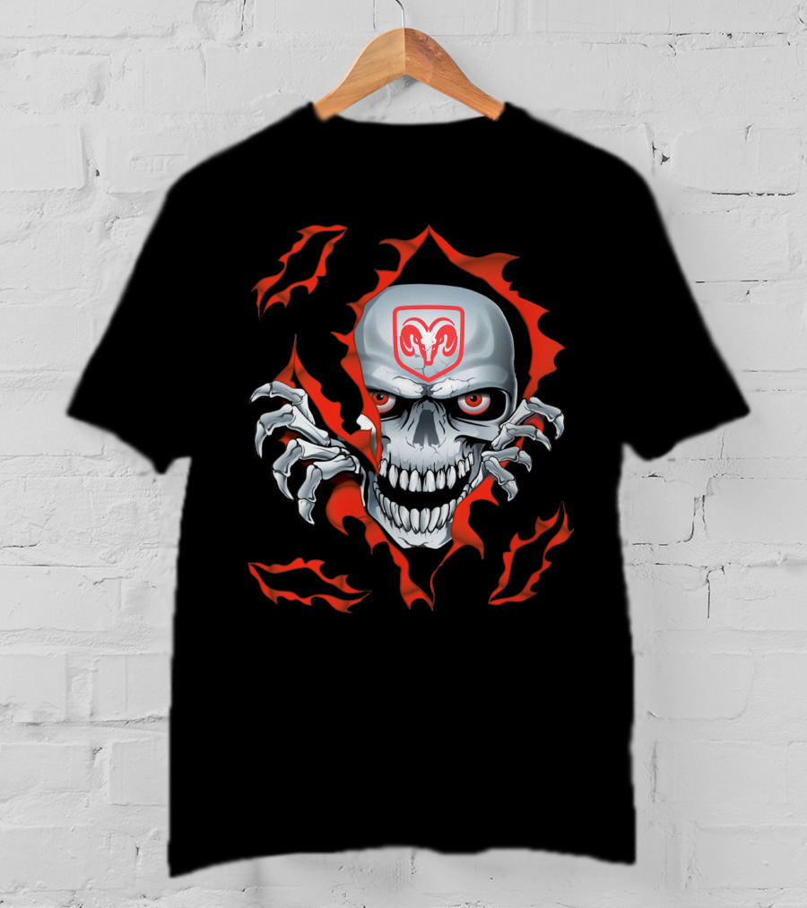 Dodge Ram Skull With Red Flames And Claws T-Shirt