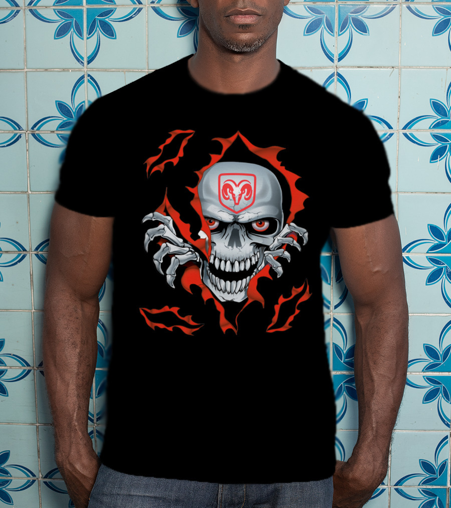 Dodge Ram Skull With Red Flames And Claws T-Shirt