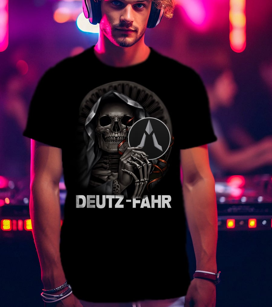 Deutz Fahr Grim Reaper Skeleton Cloaked Holding T-Shirt