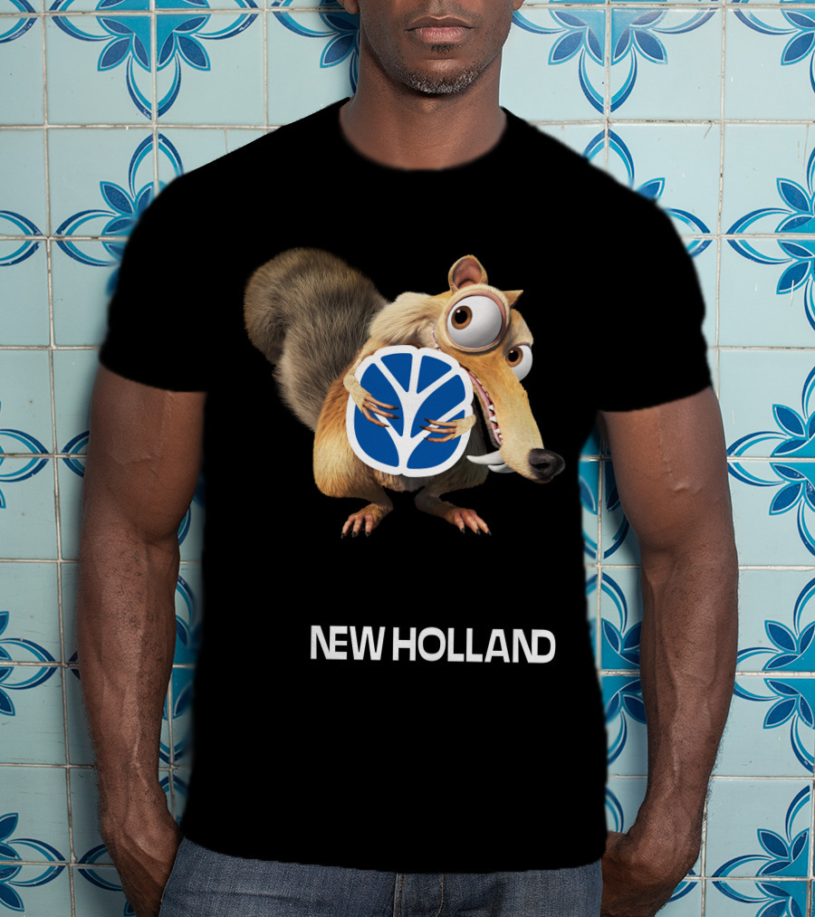 New Holland 09 Featuring Character Holding Blue Logo T-Shirt