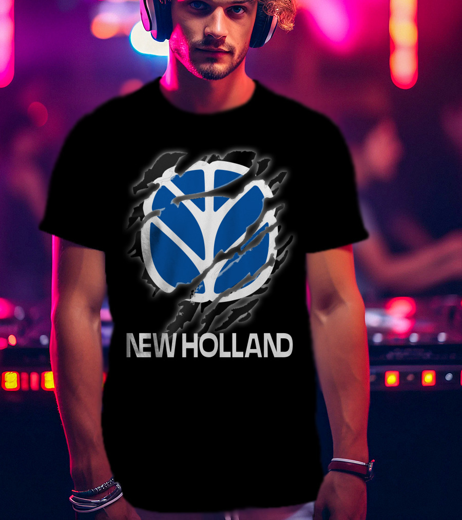 New Holland Blue Logo Ripped Effect T-Shirt