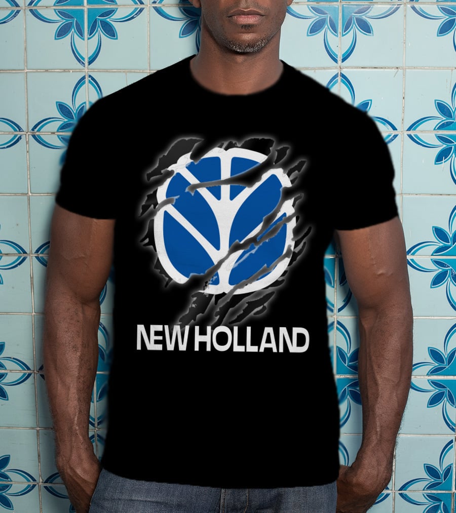 New Holland Blue Logo Ripped Effect T-Shirt