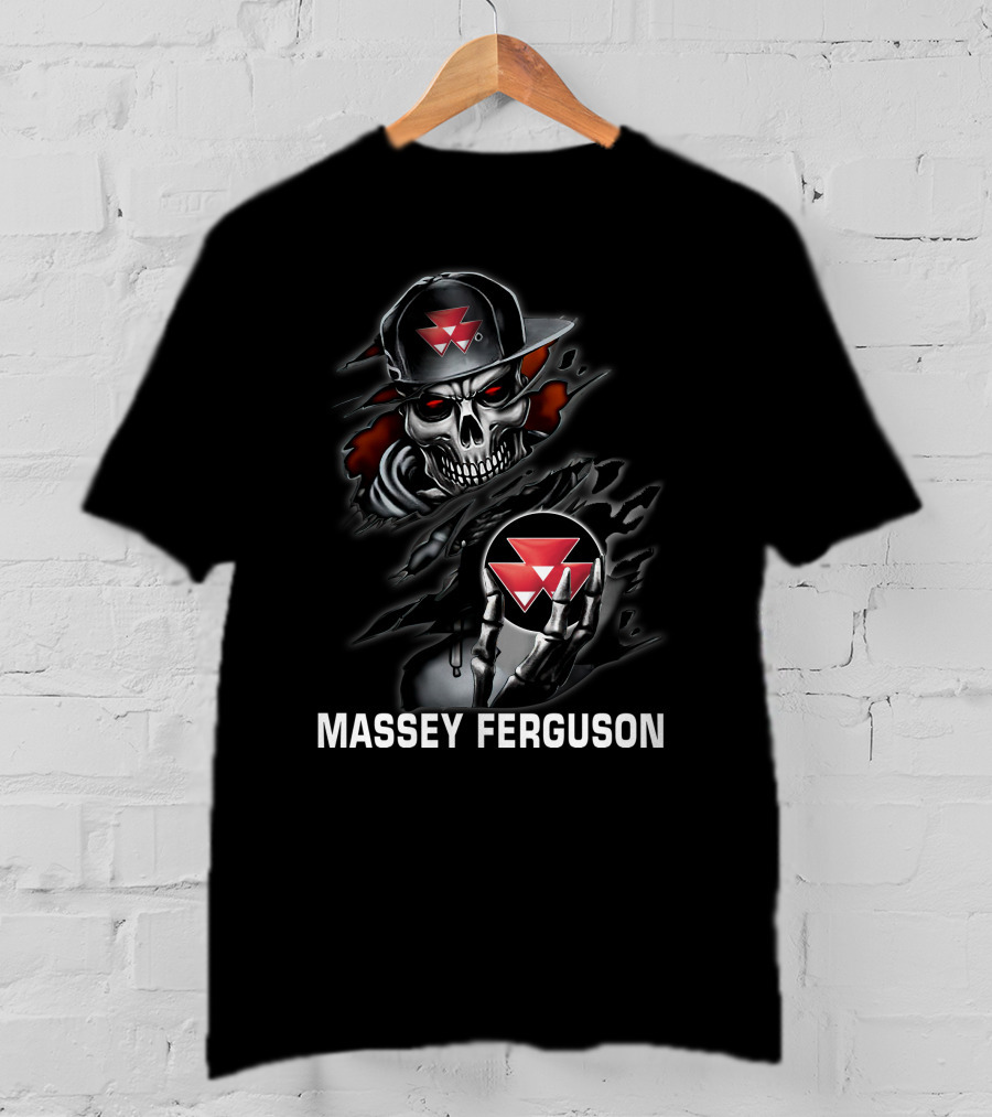 Massey Ferguson Skull Emblem Red Triangle Motif T-Shirt