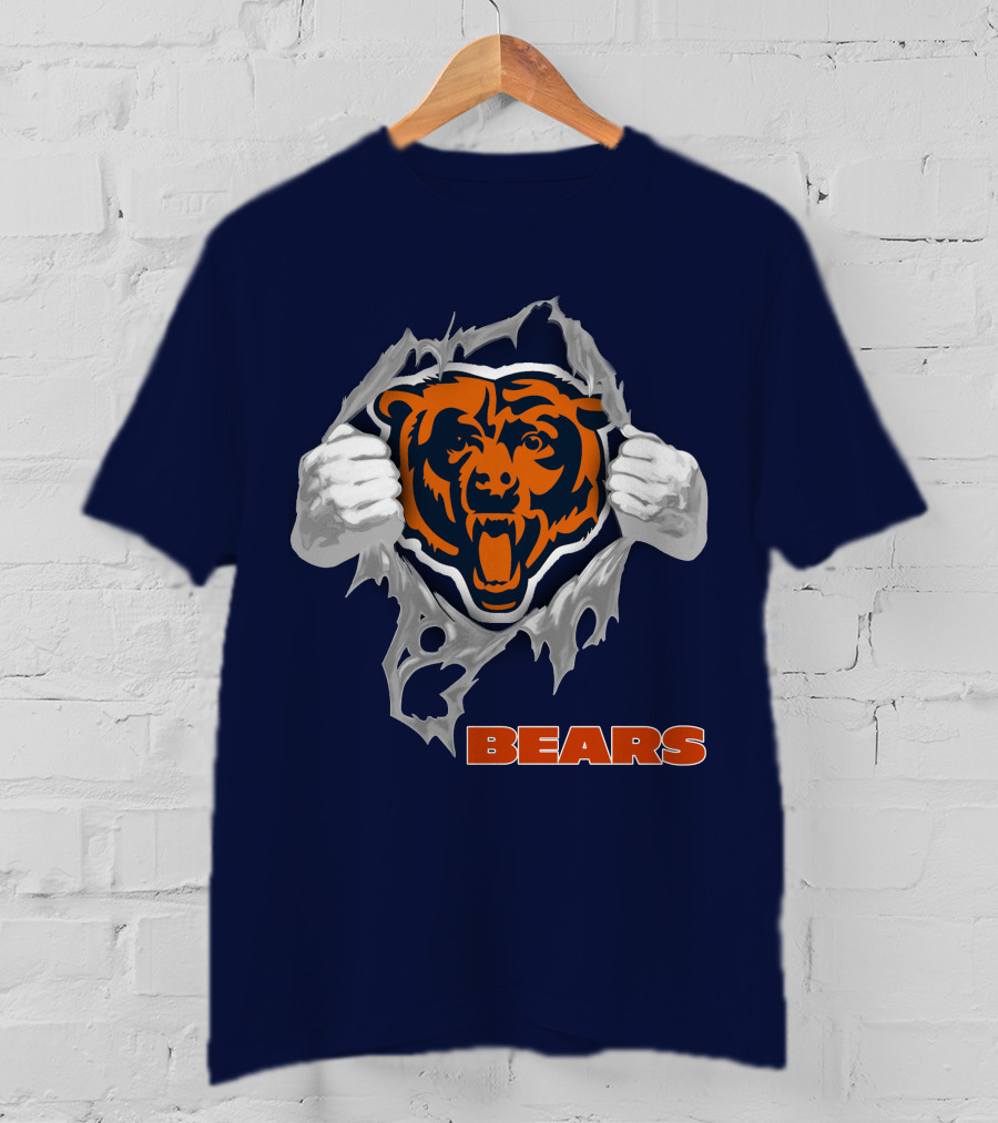 Chicago Bears Logo: Fierce Bear Ripping Through With Orange And Blue T-Shirt