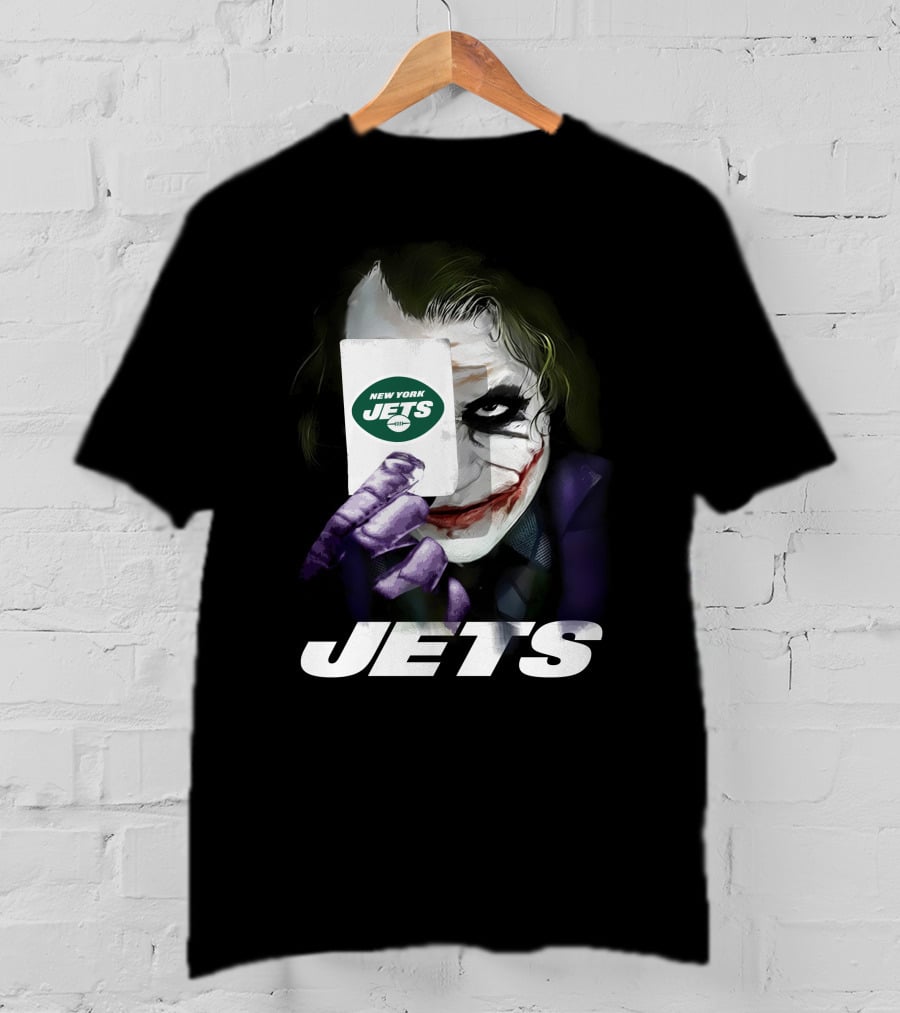 New York Jets Joker Card Face Holding License Plate Style T-Shirt