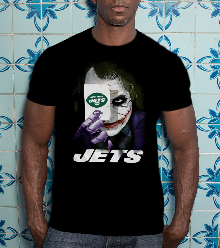 New York Jets Joker Card Face Holding License Plate Style T-Shirt