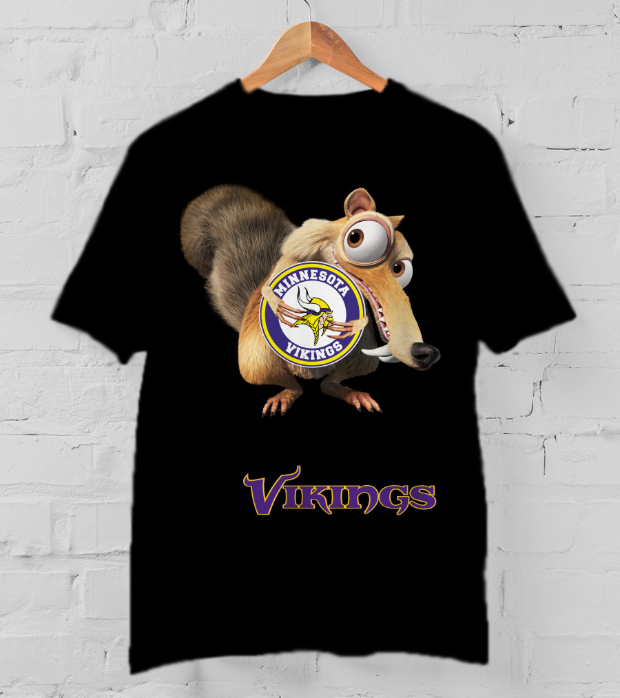Minnesota Vikings Scrat Character Holding Logo T-Shirt