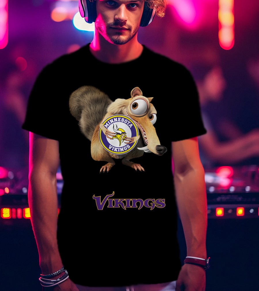 Minnesota Vikings Scrat Character Holding Logo T-Shirt