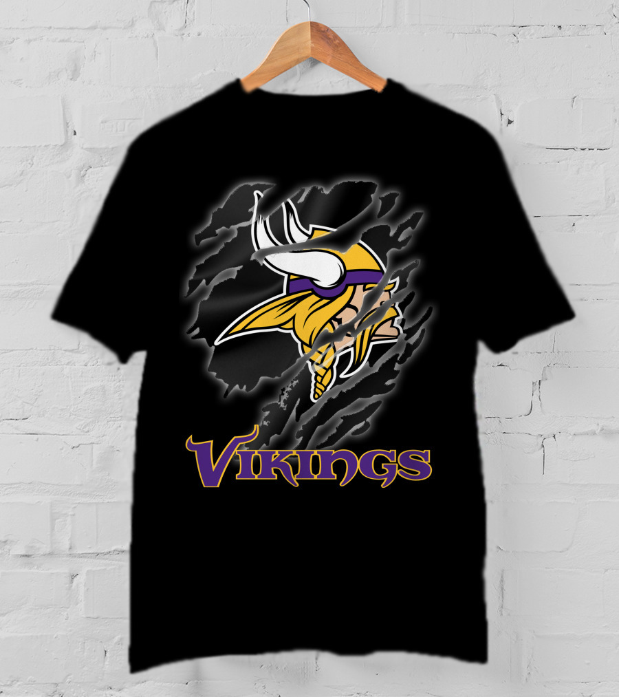 Vikings Nfl Football Helmet Logo Claw Marks Vintage Fan T-Shirt