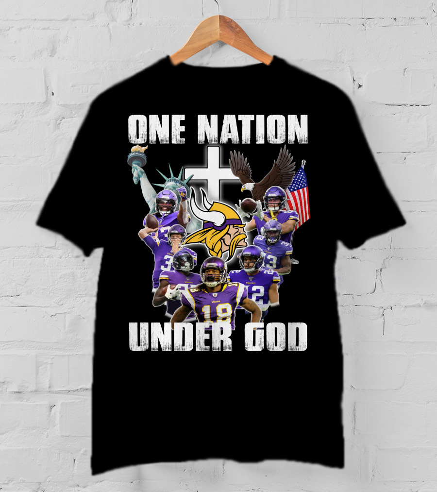 Vikings One Nation Under God Nfl Players Liberty Eagle Flag Cross T-Shirt