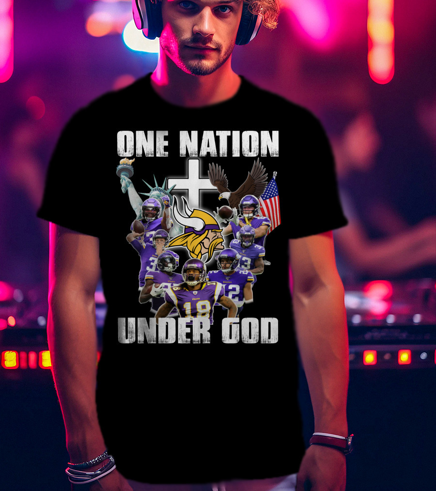 Vikings One Nation Under God Nfl Players Liberty Eagle Flag Cross T-Shirt