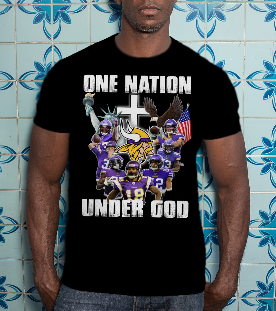 Vikings One Nation Under God Nfl Players Liberty Eagle Flag Cross T-Shirt