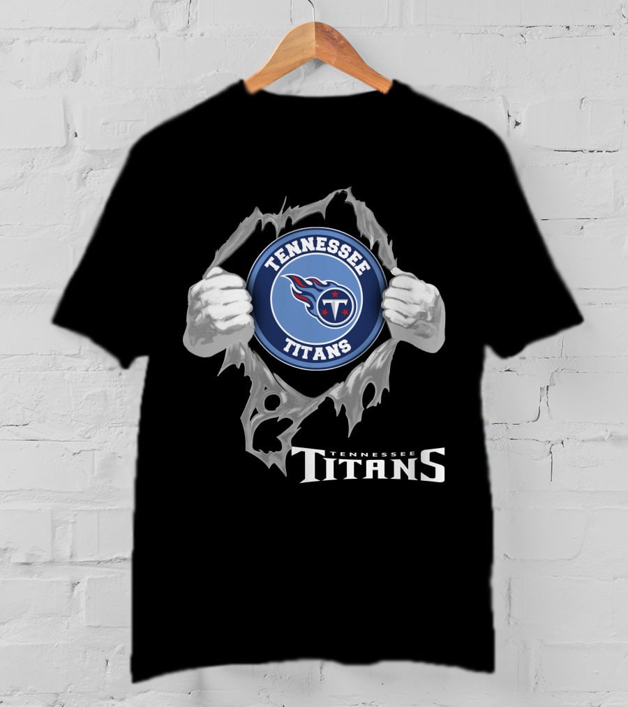 Tennessee Titans Football Logo With Torn Effect And Hands T-Shirt