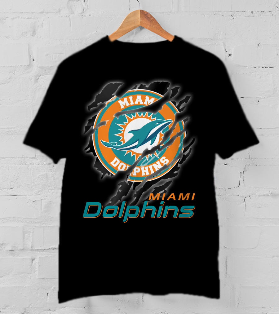 Miami Dolphins Logo With Claw Marks T-Shirt