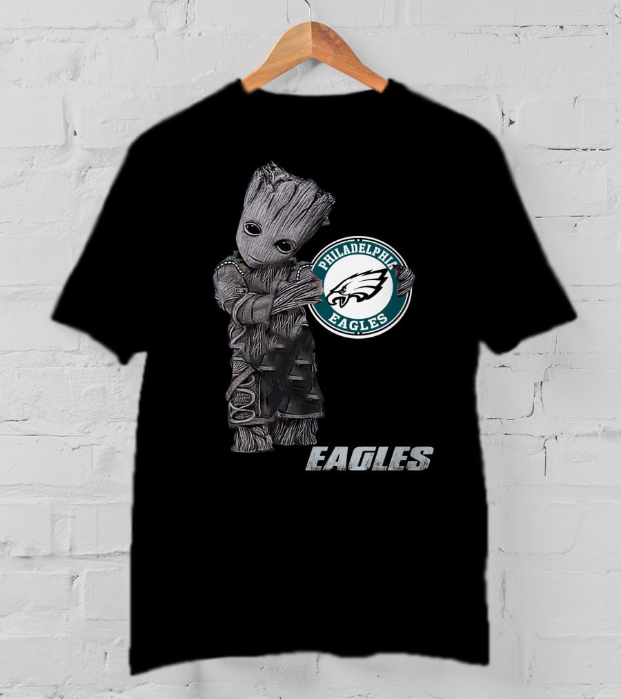 Groot Hugging Philadelphia Eagles Logo Eagles T-Shirt